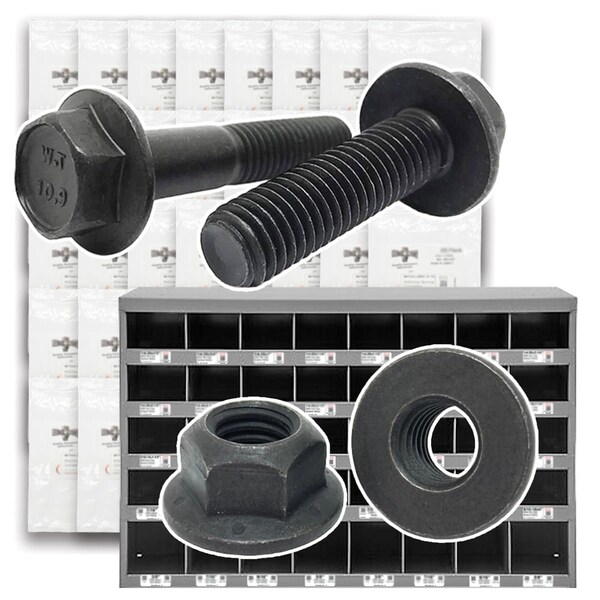 Boltsandnuts.Com Inch & Metric Grade 8 / Class 10.9 Flange Bolt & Lock Nut Kit - 1176 PCS Assortment Kit #117 - main